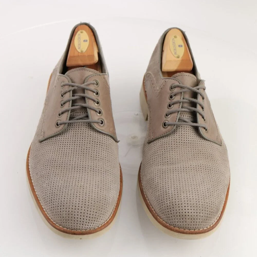 Johnston Murphy Mens Campton Saddle Oxford Size 9.5 M Tan Perf Suede Dress Shoes